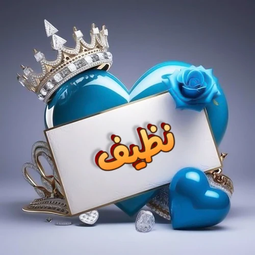 صورة اسم نظيف مكتوب بخط مميز وبرّاق على بطاقة بيضاء، مثبتة أمام قلب أزرق لامع ونابض، يعلوه تاج ملكي مرصع بالجواهر، وتزينه وردة زرقاء فاتنة، مثالية لصور البروفايل وخلفيات الهواتف تعبر عن الحب والتقدير.