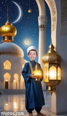 اضافة وتركيب صور الاطفال مع صورة فانوس رمضان
